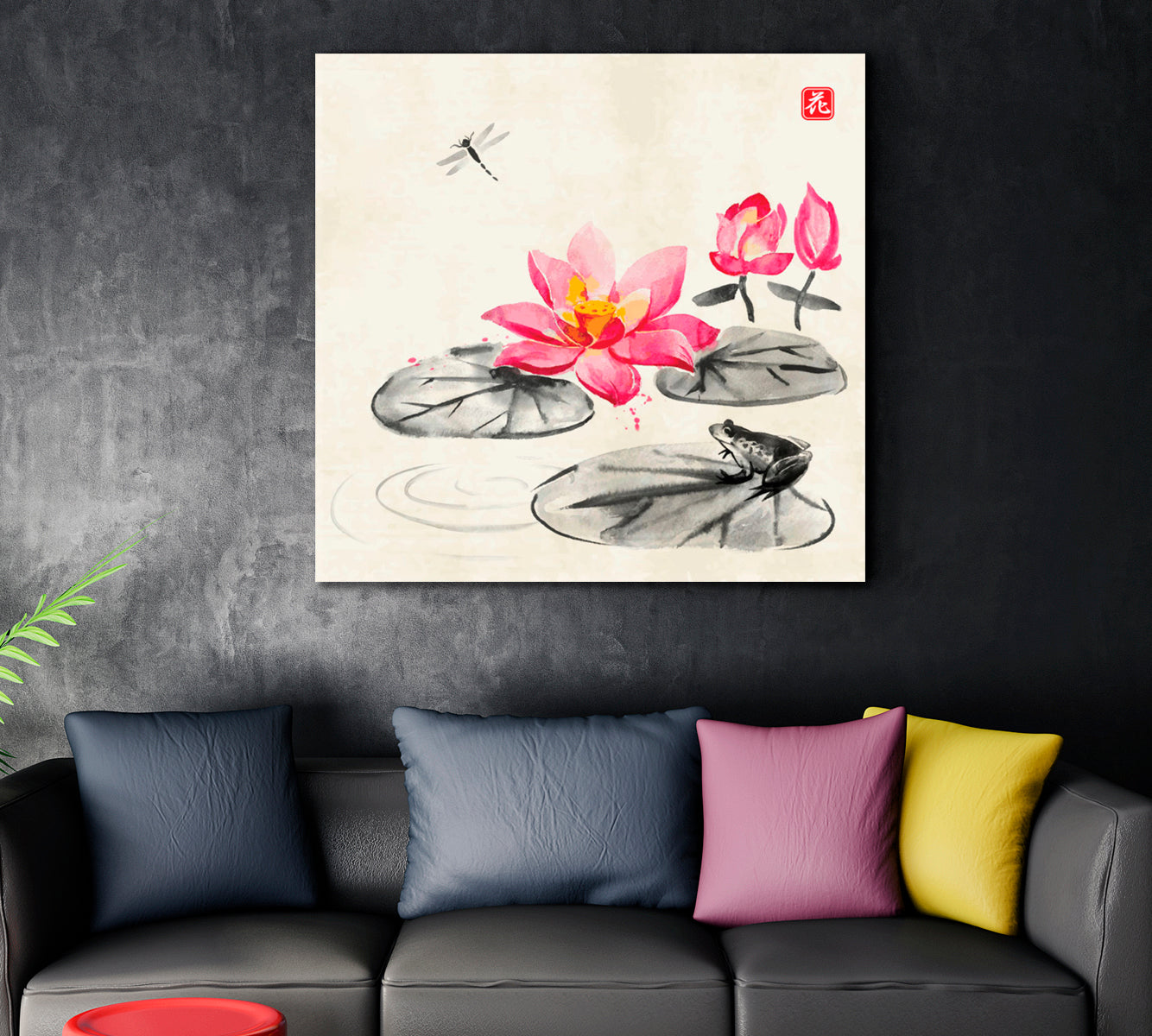 ZEN Feng Shui Shan Shui Lotus Luck To Your Home - S Asian Style Canvas Print Wall Art Artesty   