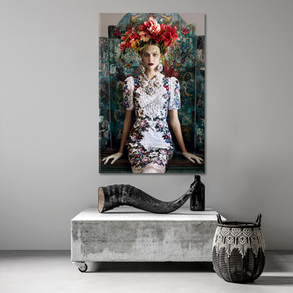 Flower Crown |  Beauty Salon Concept Woman Fashion Hair Design Canvas Print -  Vertical Fashion Canvas Print Artesty   