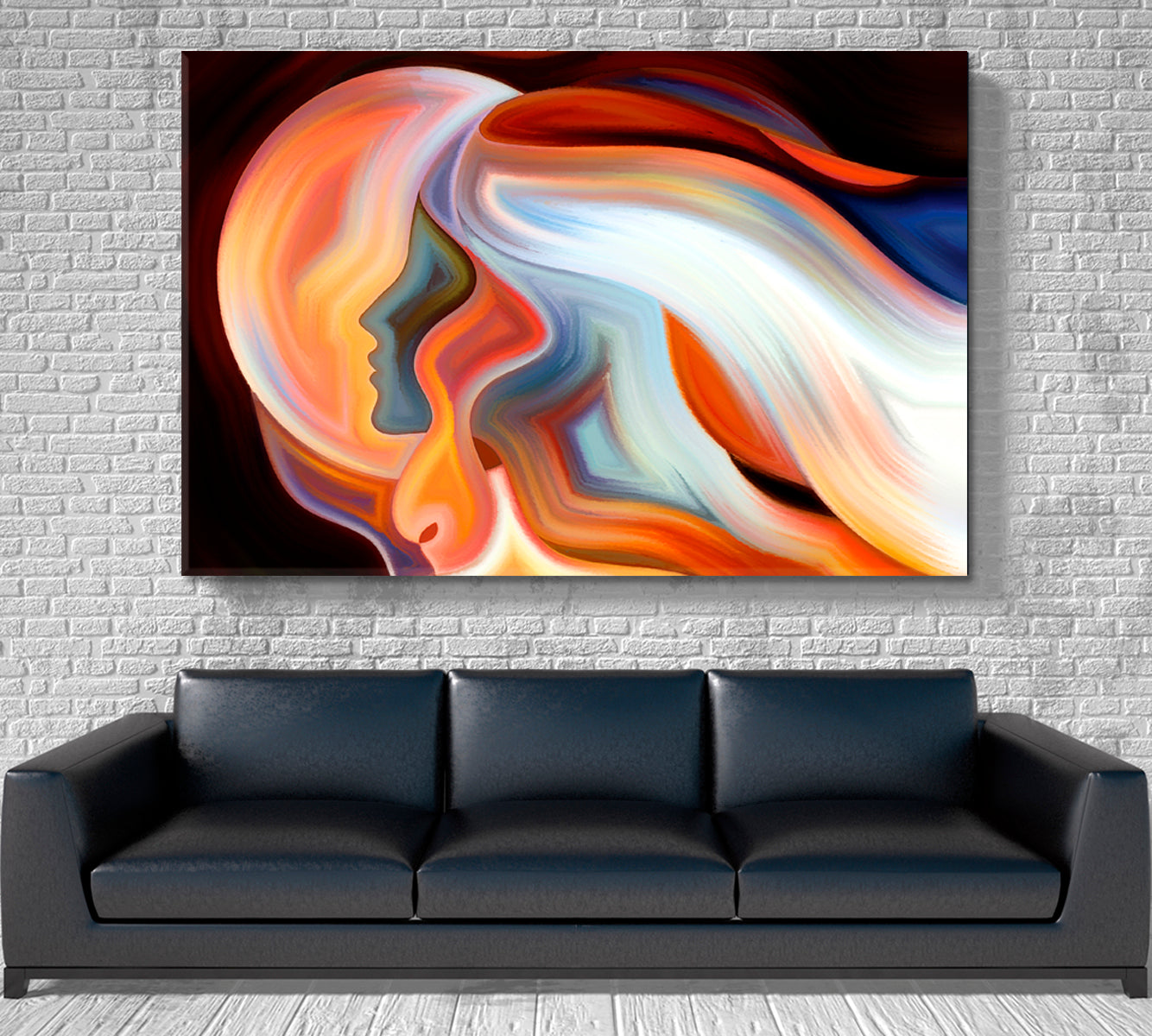 MOON AND HUMAN SILOUETTS Orange On Black Modern Art Contemporary Art Artesty   