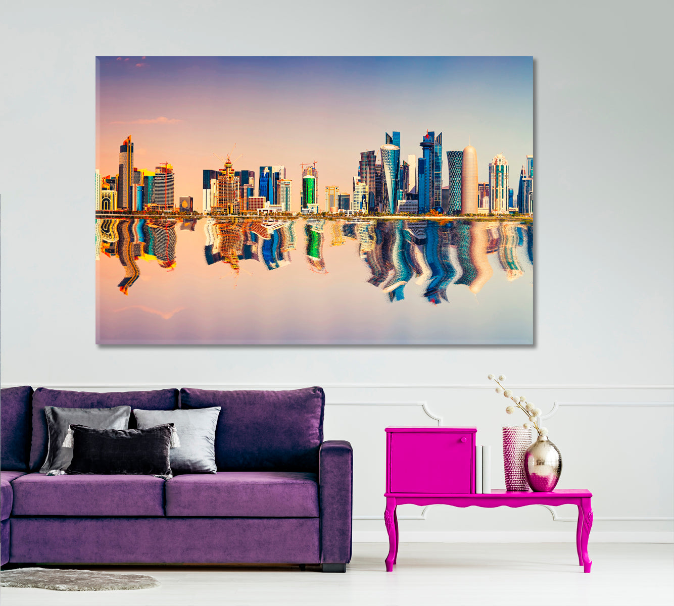 Qatar Doha City Skyline Panorama Modern Skyscrapers Cities Wall Art Artesty 1 panel 24" x 16" 