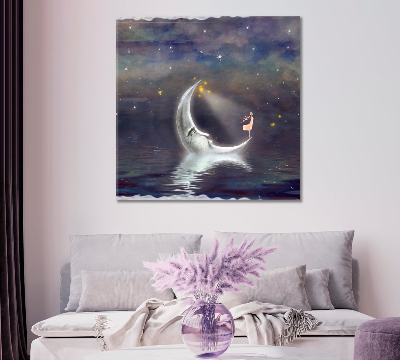 STARRY NIGHT Girl On The Moon Surreal Fantasy Large Art Print Décor Artesty   