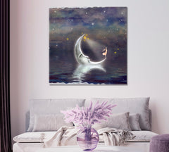 STARRY NIGHT Girl On The Moon Surreal Fantasy Large Art Print Décor Artesty   