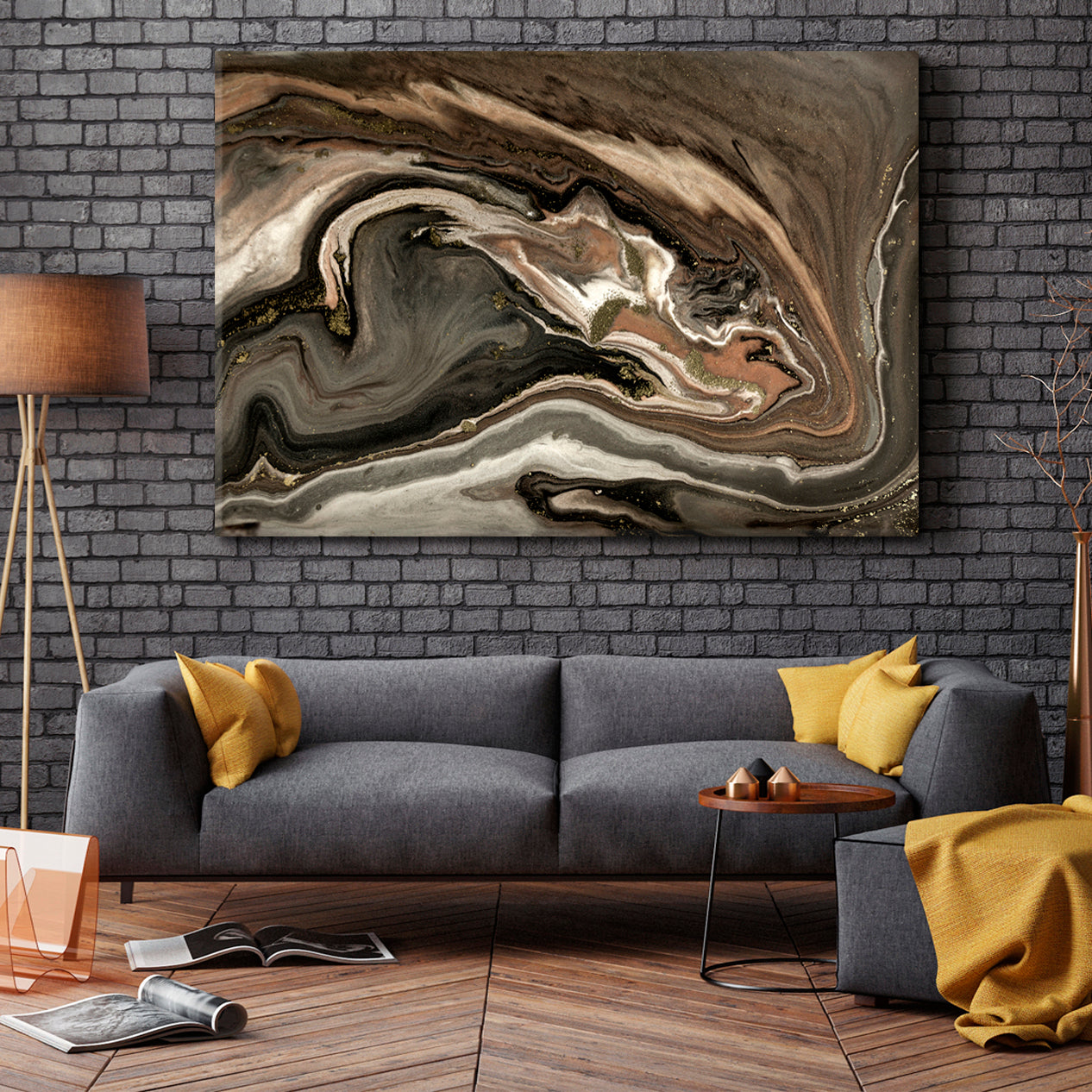 GOLD AGATE RIPPLE Marble Abstract Acrylic Swirls Fluid Art, Oriental Marbling Canvas Print Artesty   