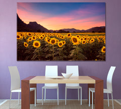 Picturesque Landscape Field of Blooming Sunflowers Canvas Print Scenery Landscape Fine Art Print Artesty   