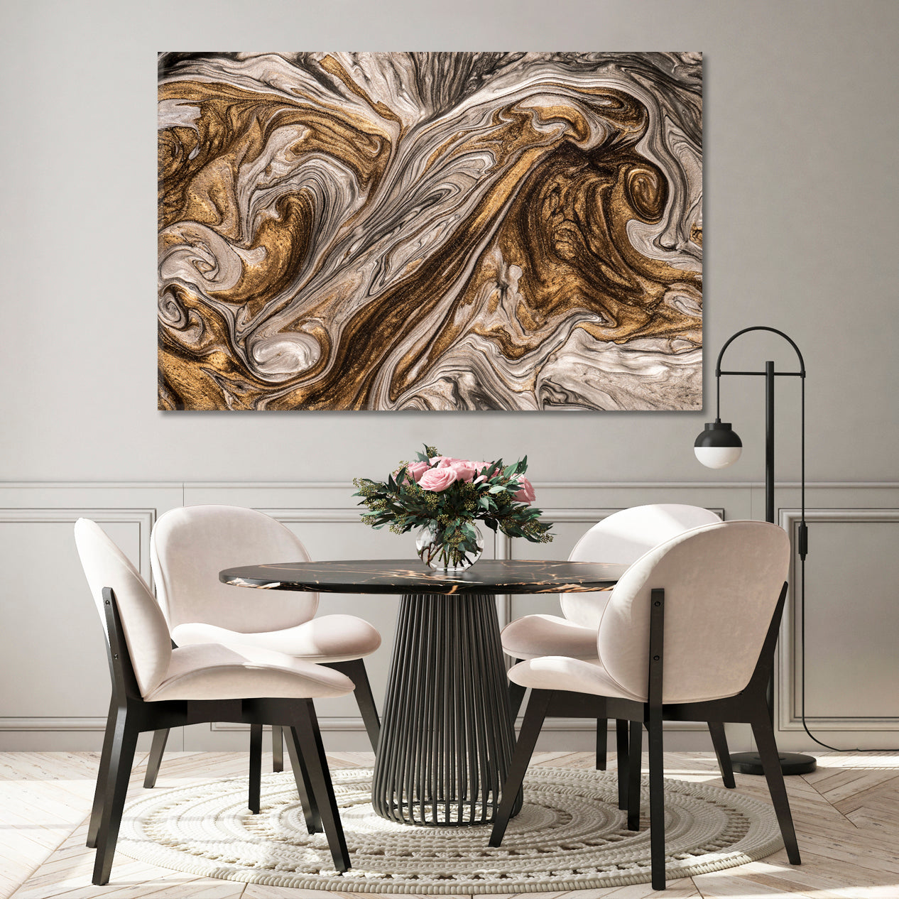 SENSATIONS | Abstract Fluid Art Marble Texture Brown Swirls Modern Canvas Print Fluid Art, Oriental Marbling Canvas Print Artesty   