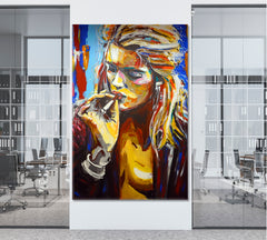 INNER-CITY QUEEN | Smoking Girl Modern Poster Grunge Canvas Print - Vertical Fine Art Artesty   