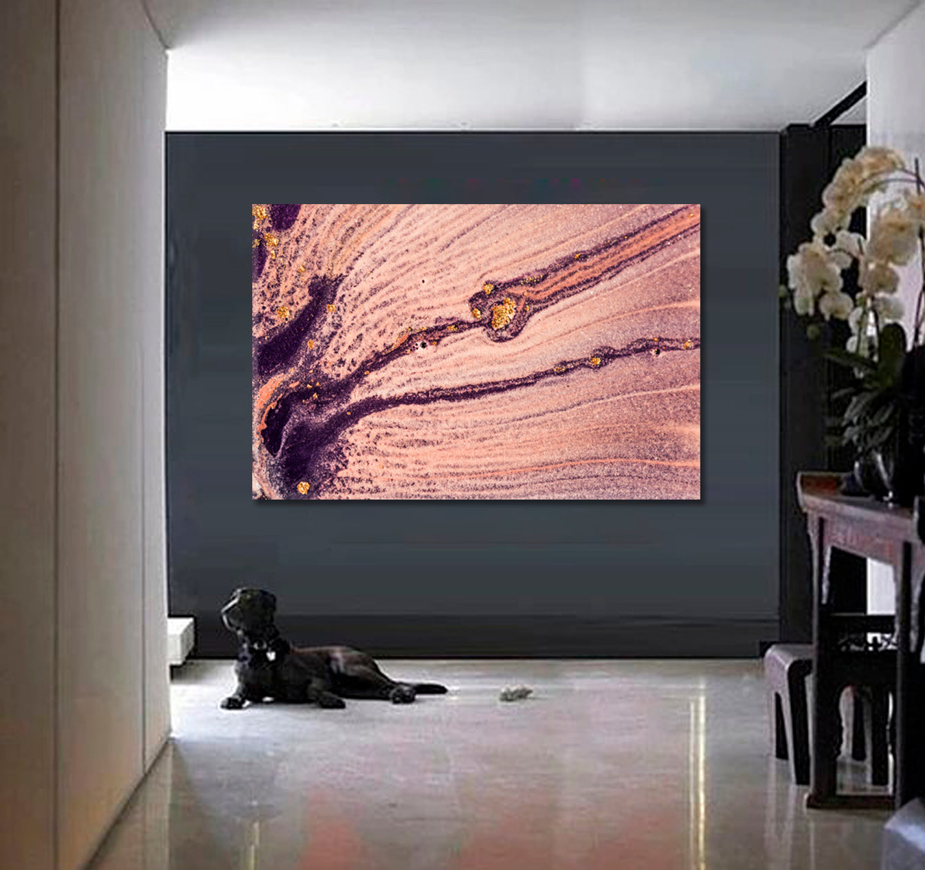 POWDERY PINK CANDY Coral Gold Hues Fashion-rich Marble Pattern Fluid Art, Oriental Marbling Canvas Print Artesty   