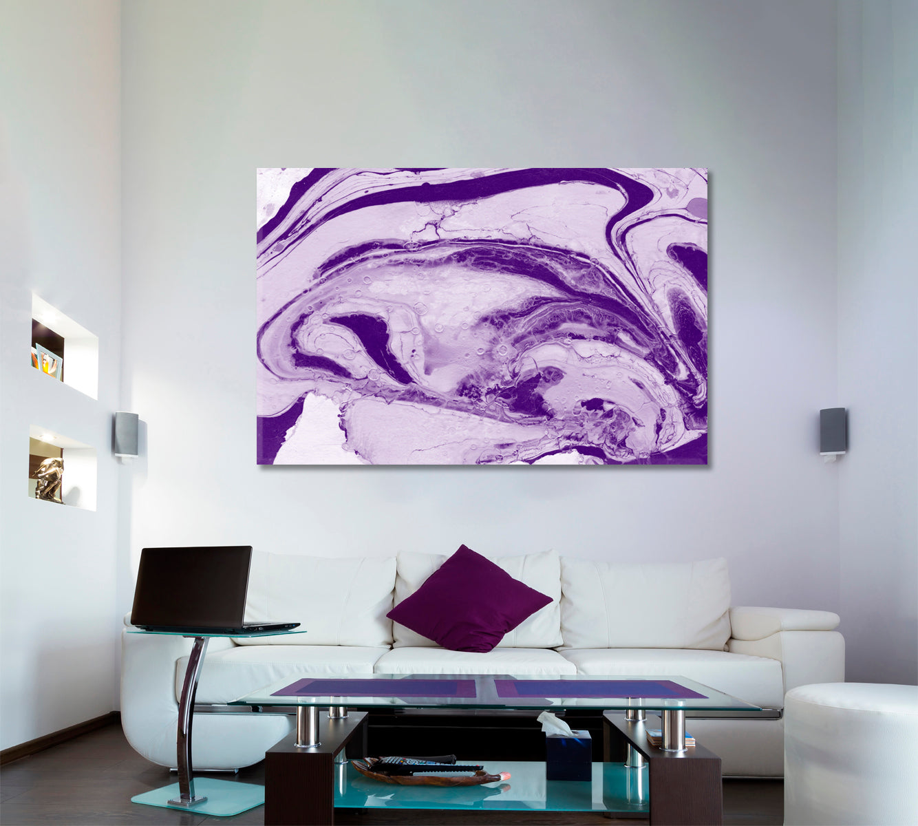 Bath Bomb Pattern Violet Marble Ink Colors Fluid Art, Oriental Marbling Canvas Print Artesty   