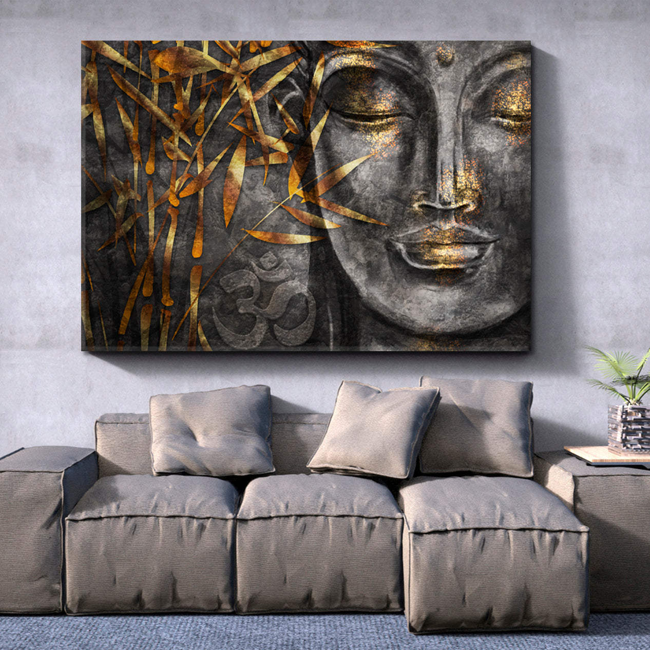 Buddha Om Aum Sacred Spiritual Incantation Religious Modern Art Artesty 1 panel 24" x 16" 