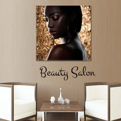 African Woman Gold Background Beauty Salon Artwork Prints Artesty 1 Panel 12"x12" 