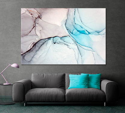 Turquoise Gray Marble Oriental Alcohol Ink Painting Fluid Art, Oriental Marbling Canvas Print Artesty 1 panel 24" x 16" 