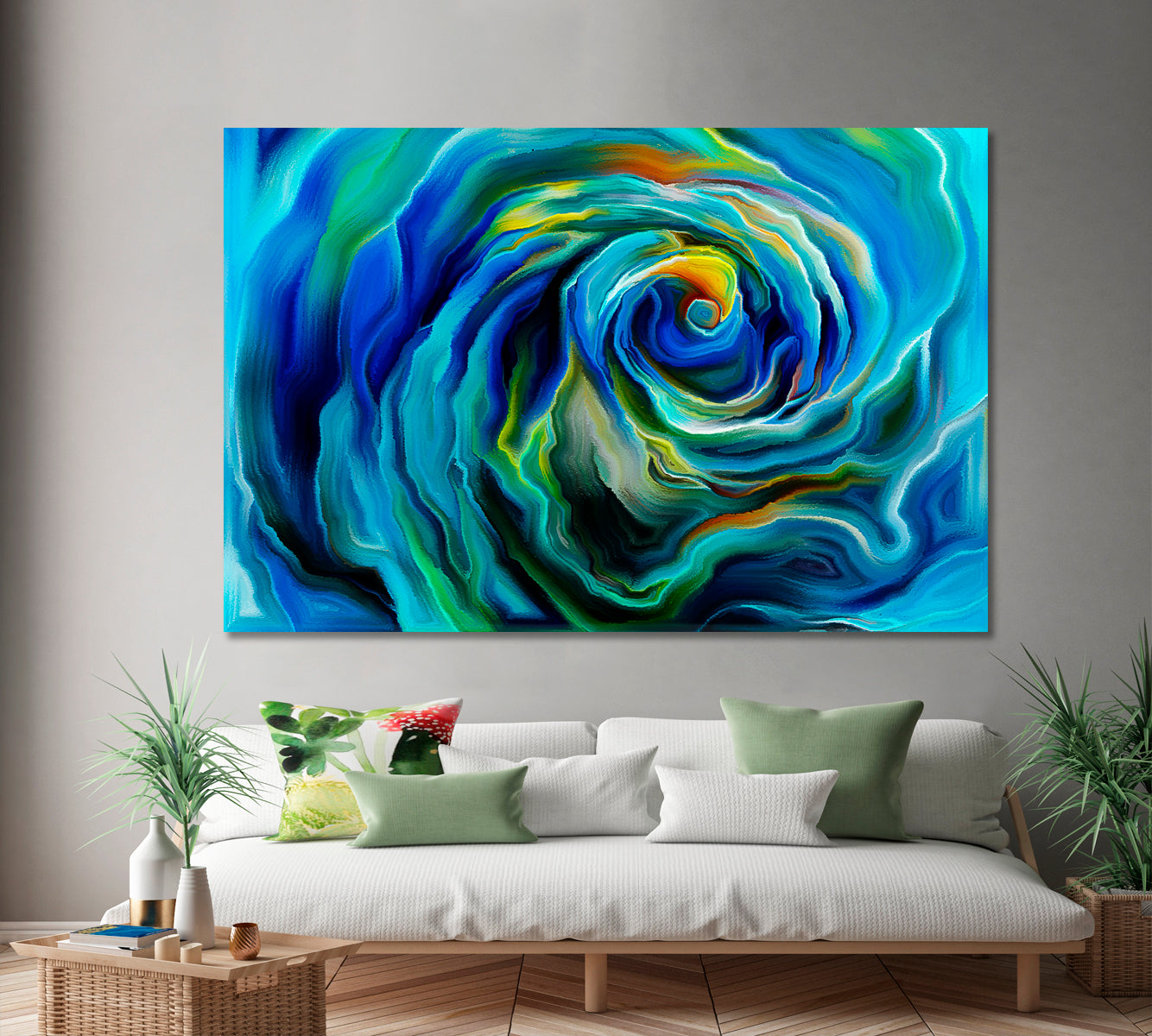 Bright Blue Trendy Abstract Swirls Giclee Contemporary Art Artesty   