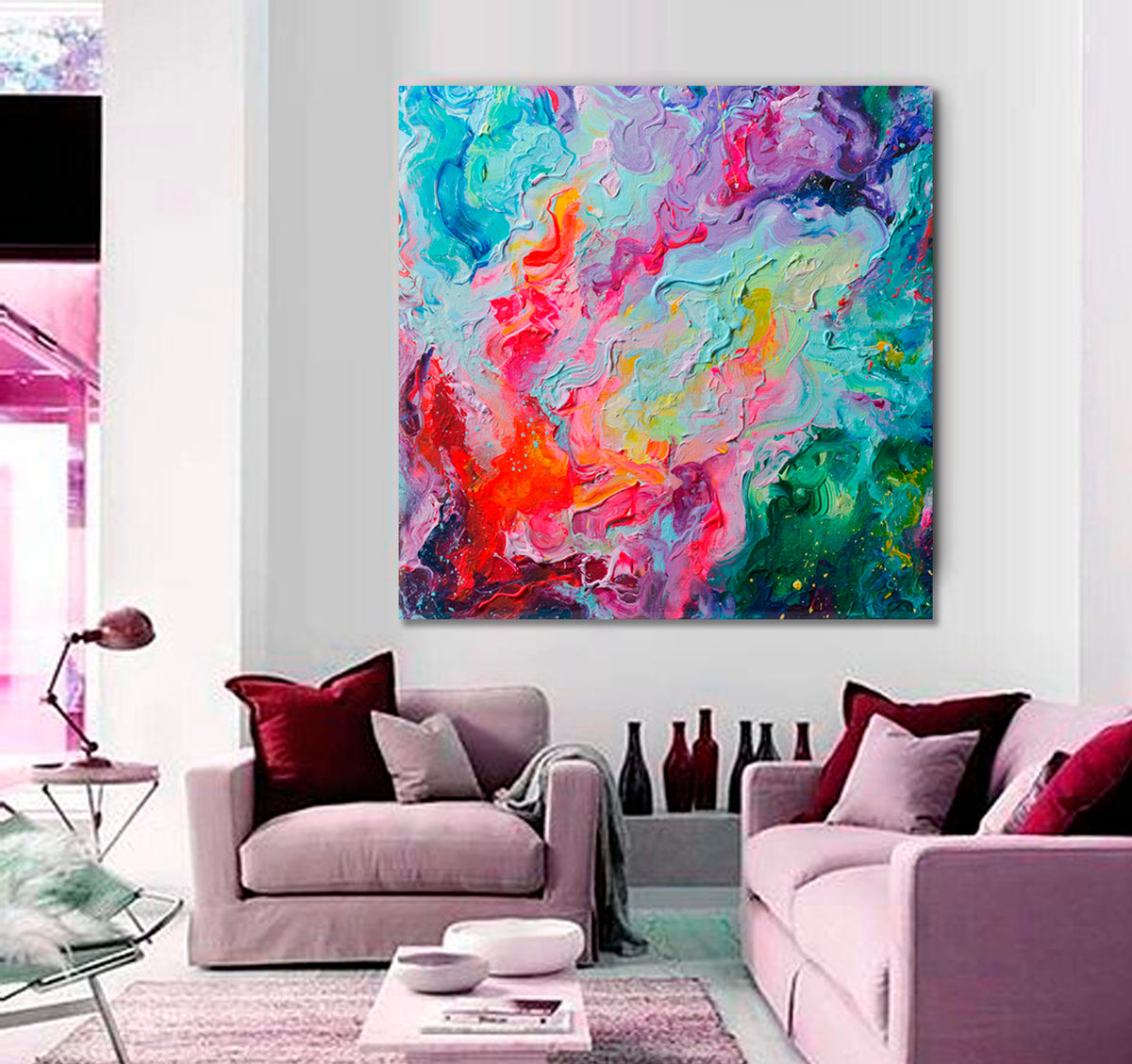 GALAXY Cosmic Fantasy Pattern Rainbow Vivid Colors Abstract Strokes Canvas Print - Square Fine Art Artesty 1 Panel 12"x12" 