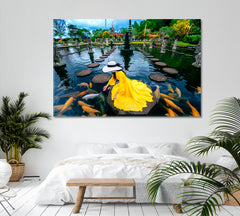 POND WITH KOI FISH Beautiful Bali Tirta Gangga Water Palace Photo Art Artesty 1 panel 24" x 16" 