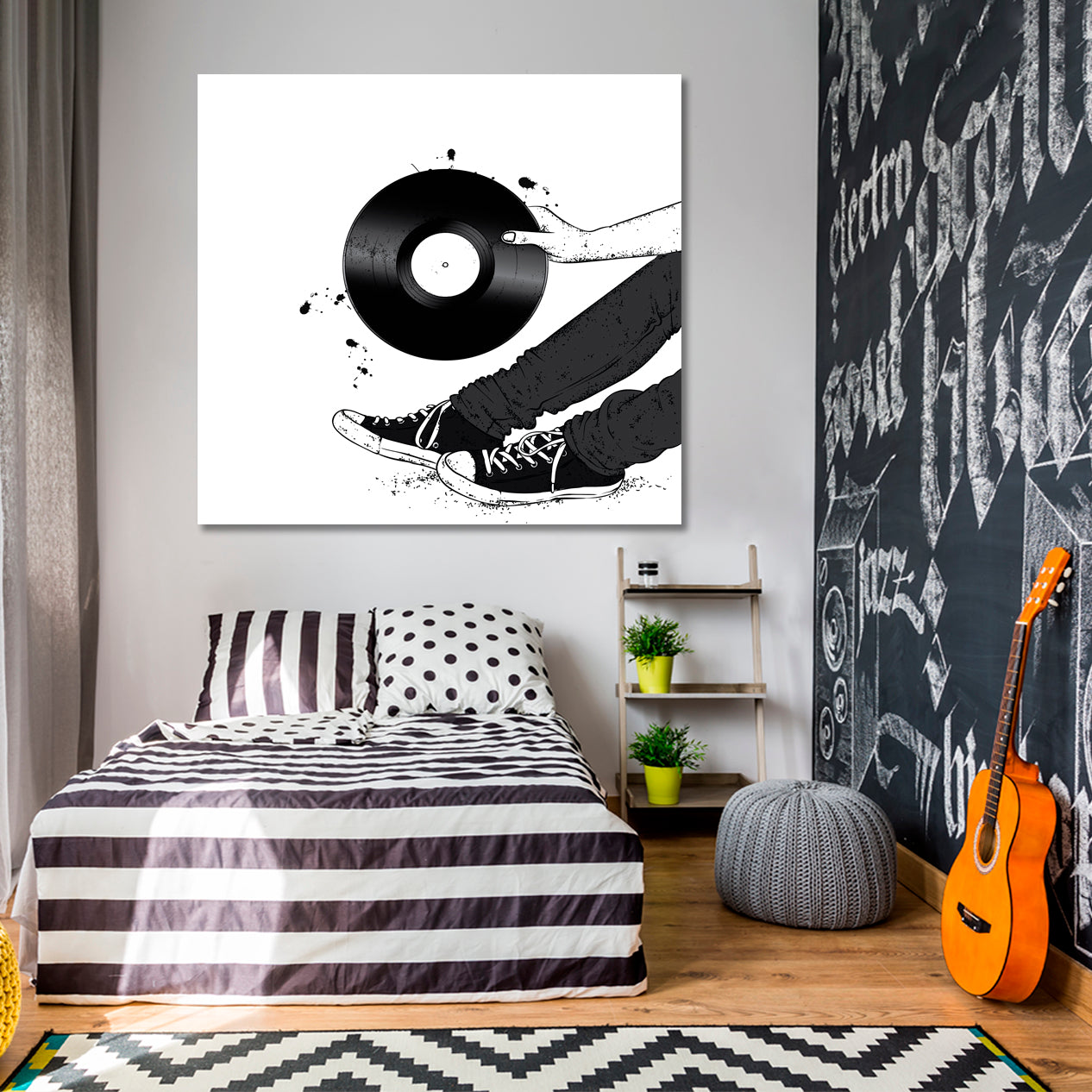 Hipster and Music Music Wall Panels Artesty 1 Panel 46"x46" 