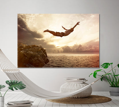 Cliff Diver Adventure Motivation Sport Poster Print Decor Artesty 1 panel 24" x 16" 