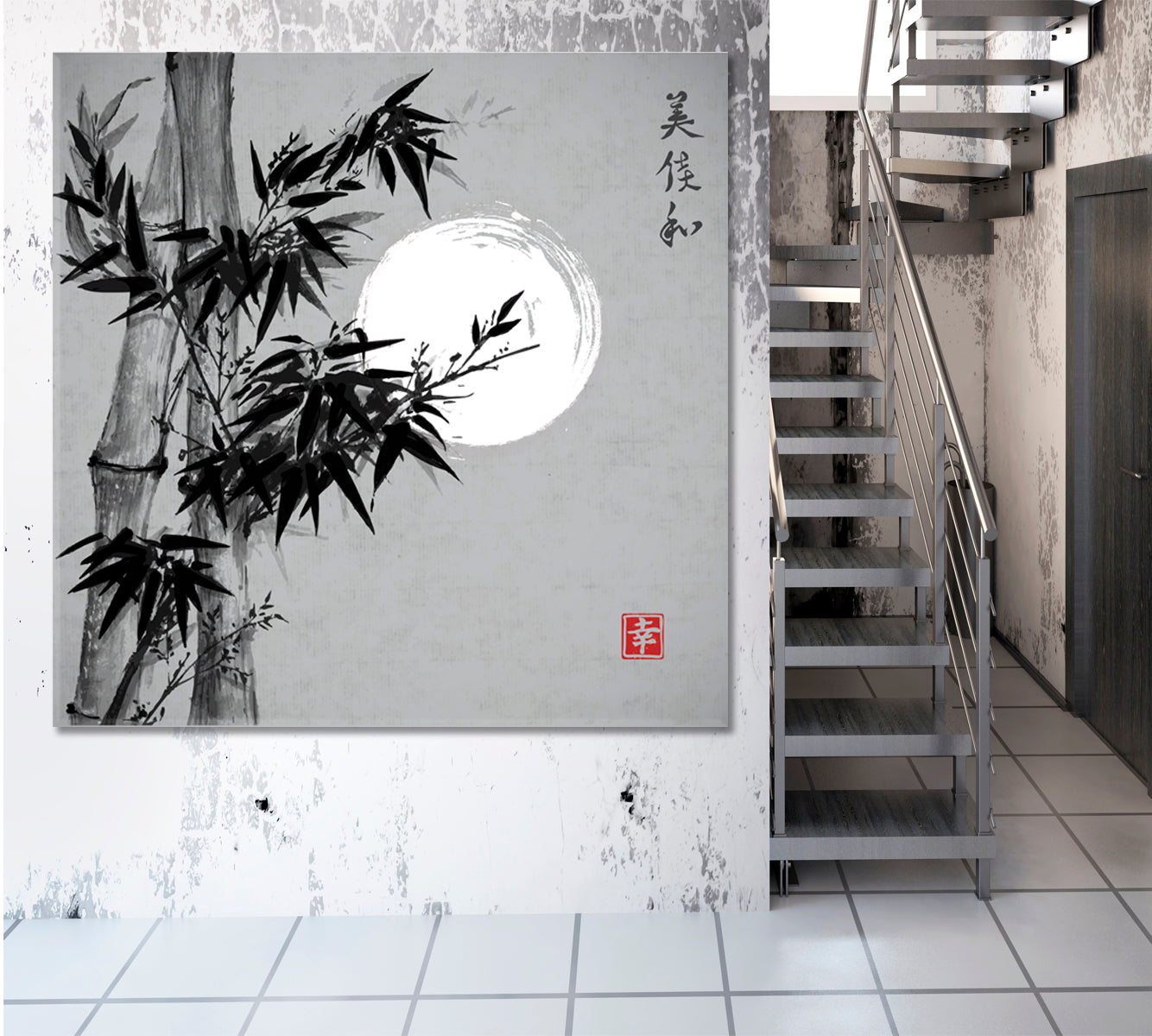 Bamboo Trees Moon Oriental Happiness Beauty Perfection Eternity - S Asian Style Canvas Print Wall Art Artesty   