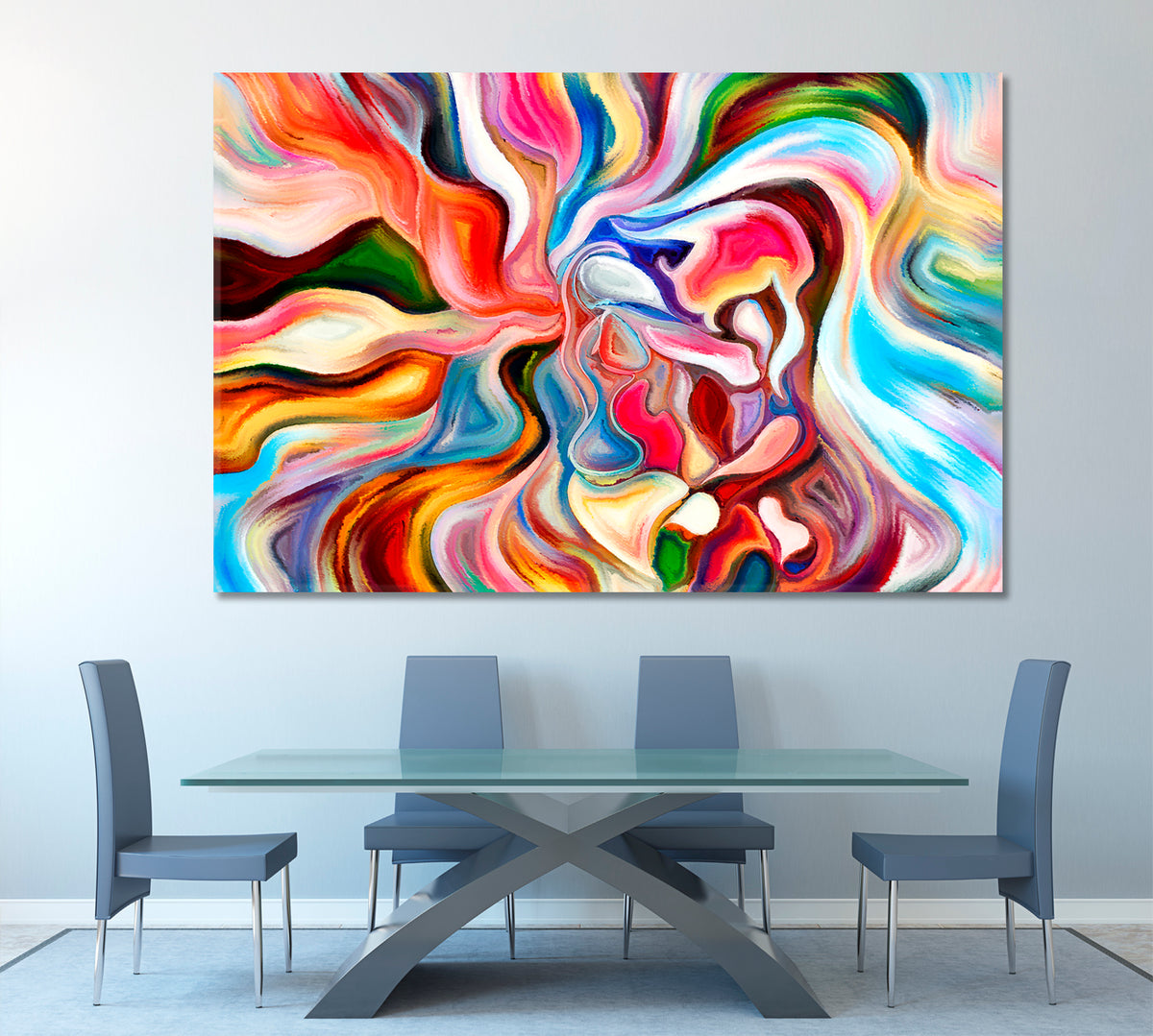 Borderlines of Colors Abstract Design, Colorful Human and Geometric Forms, Philosophy Creativity and Imagination Abstract Art Print Artesty 1 panel 24" x 16" 