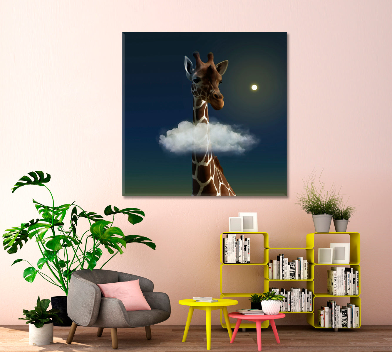 Beautiful Giraffe Fantsy Cloud Painting Animals Canvas Print Artesty 1 Panel 12"x12" 