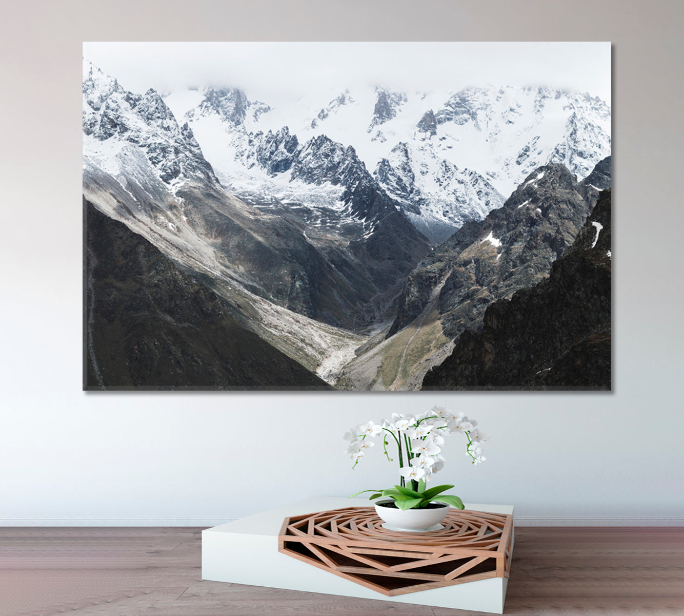 Snowy Mountain Ridge Peak Cold Cloudy Elbrus Landscape Scenery Landscape Fine Art Print Artesty   