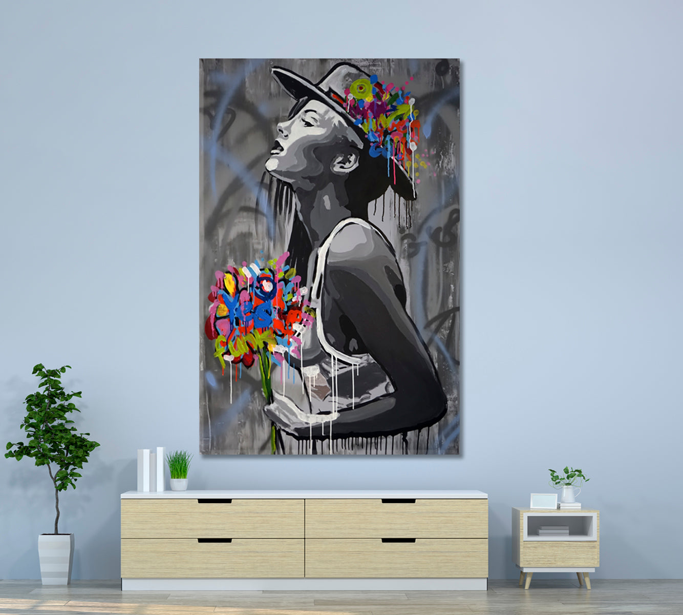 WOMAN OF THE WORLD Expressionism Drip Paint Street Art Creative Grunge Style Canvas Print - Vertical Contemporary Art Artesty   