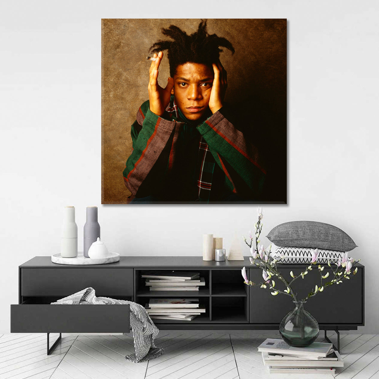 Jean Michel Basquiat Portrait  - Square Panel Celebs Canvas Print Artesty 1 Panel 46"x46" 