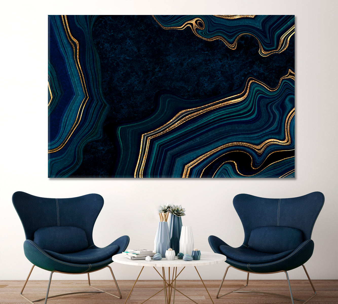 Abstract Luxurious Dark Agate Golden Veins Marble Artistic Design Fluid Art, Oriental Marbling Canvas Print Artesty   