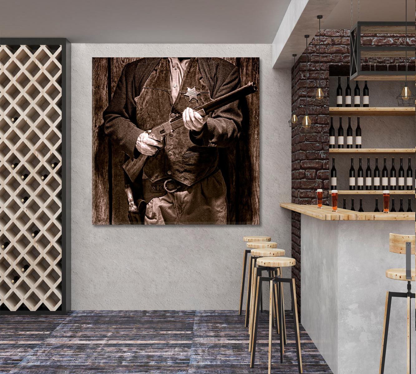 SHERIFF & RIFLE Wild West Retro Cowboy Style Art Canvas Print – Artesty.com