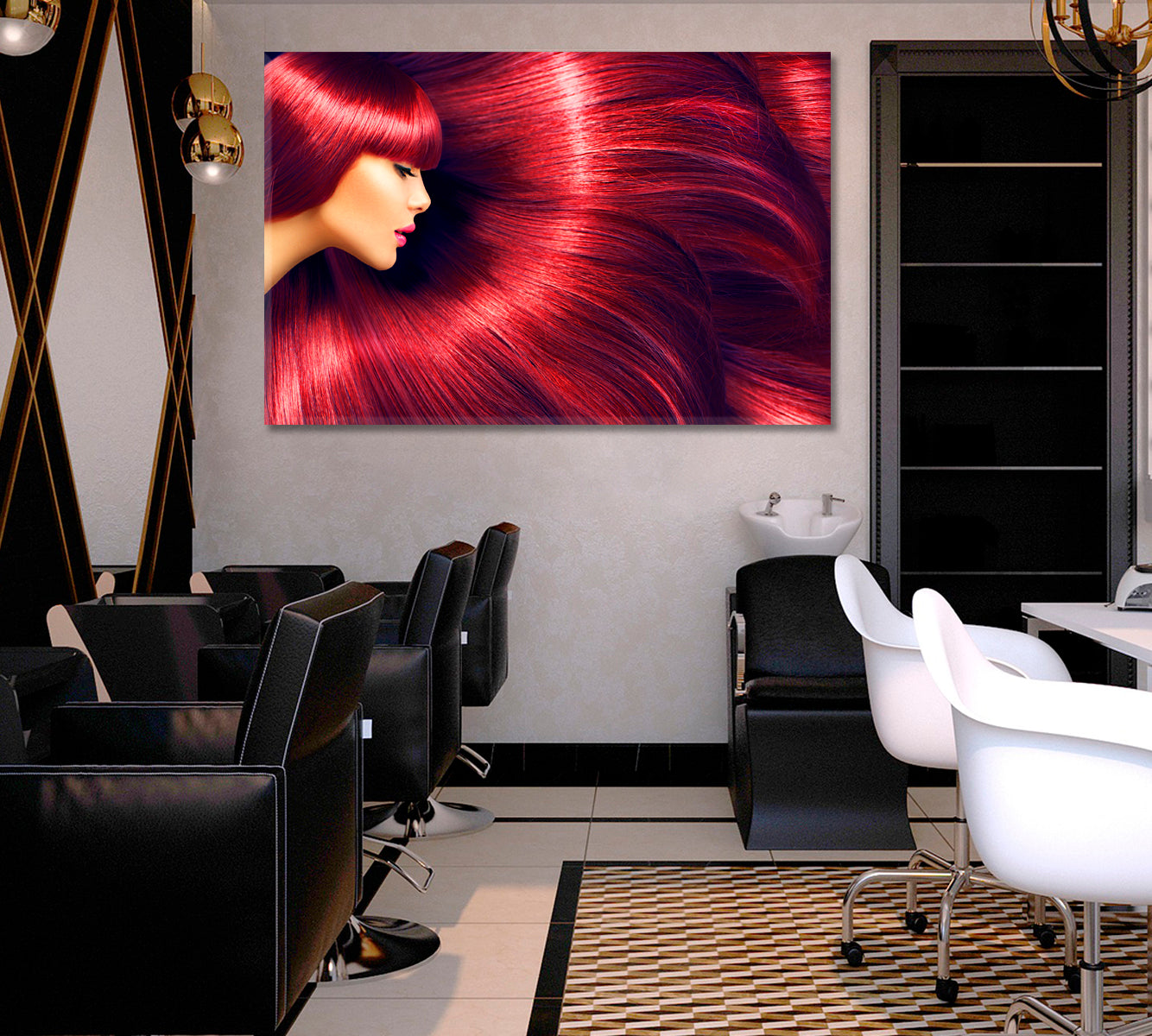 BEAUTY CONCEPT Beautiful Luxurious Long Red Hair Beauty Salon Artwork Prints Artesty 1 panel 24" x 16" 