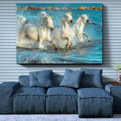 NEPTUNE'S HORSES White Galloping Horses Beach Provence Animals Canvas Print Artesty   
