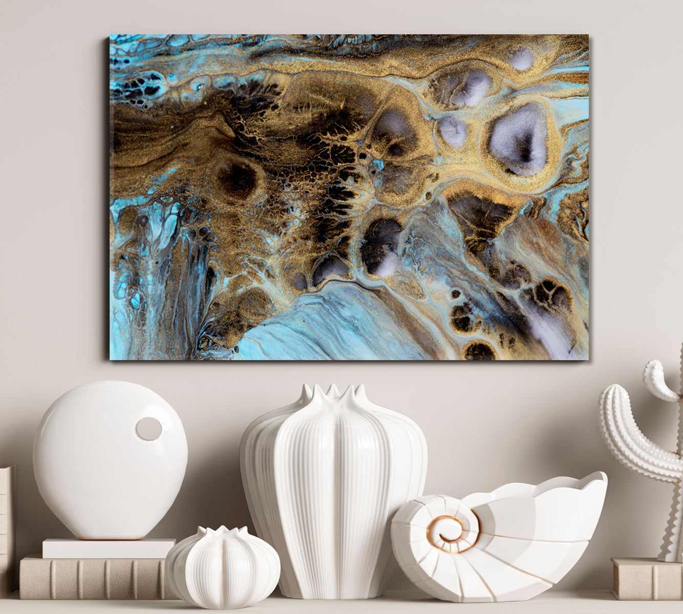 Modern Abstract Marble Acrylic Painting Fluid Art, Oriental Marbling Canvas Print Artesty   
