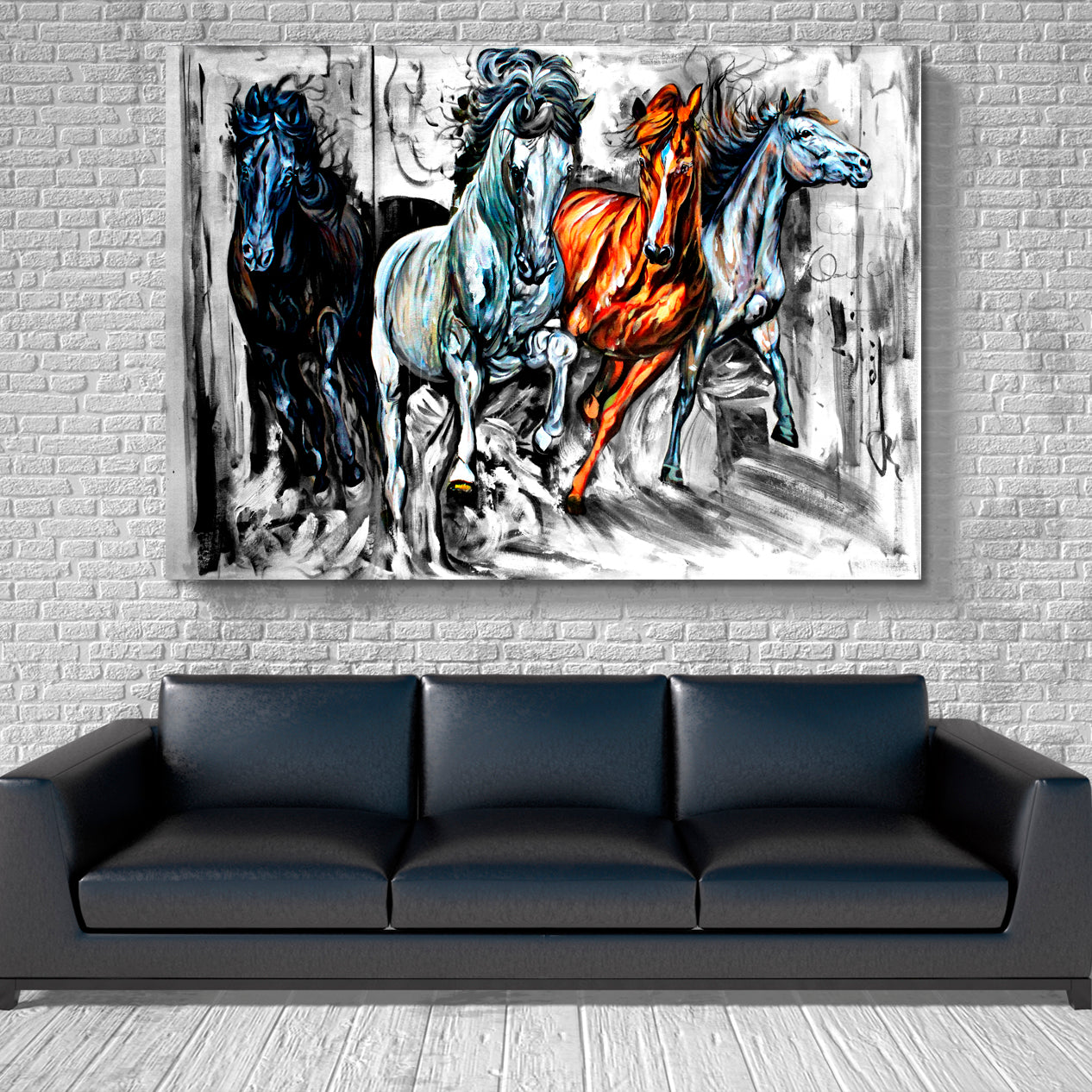 Running Horses Wildlife Decorative Pattern Abstract Animals Canvas Print Artesty 1 panel 24" x 16" 