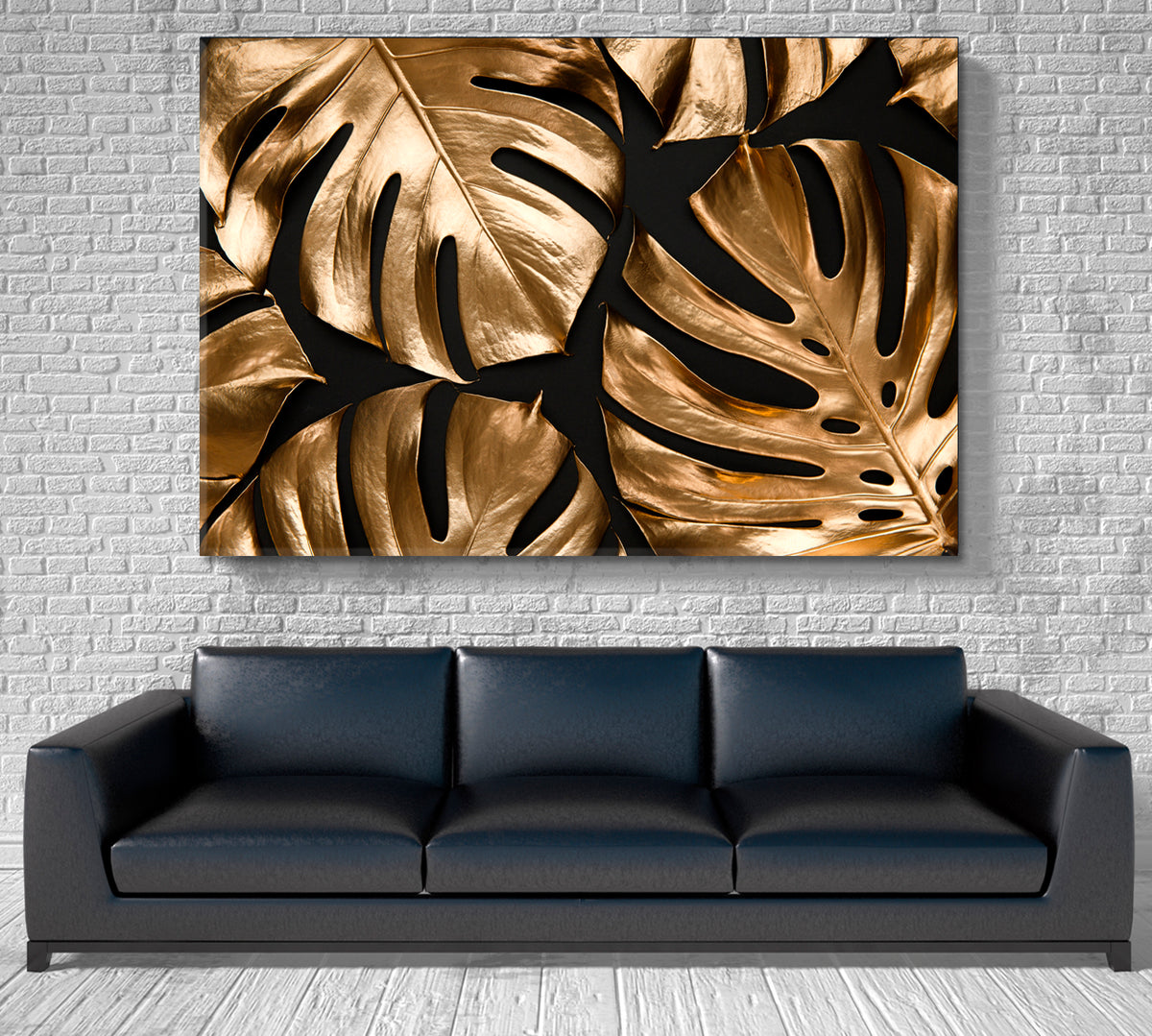 Golden And Black Tropical Leaves Trendy Luxury Floral Design Pattern Tropical, Exotic Art Print Artesty 1 panel 24" x 16" 