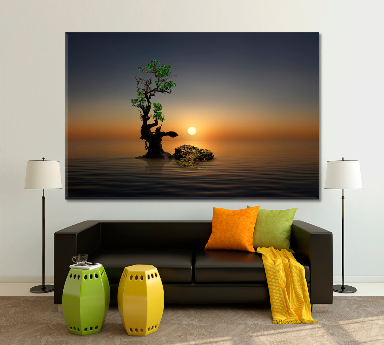 Silent Morning on the Beach Lonely Tree Fantasy Landscape Canvas Print Scenery Landscape Fine Art Print Artesty   