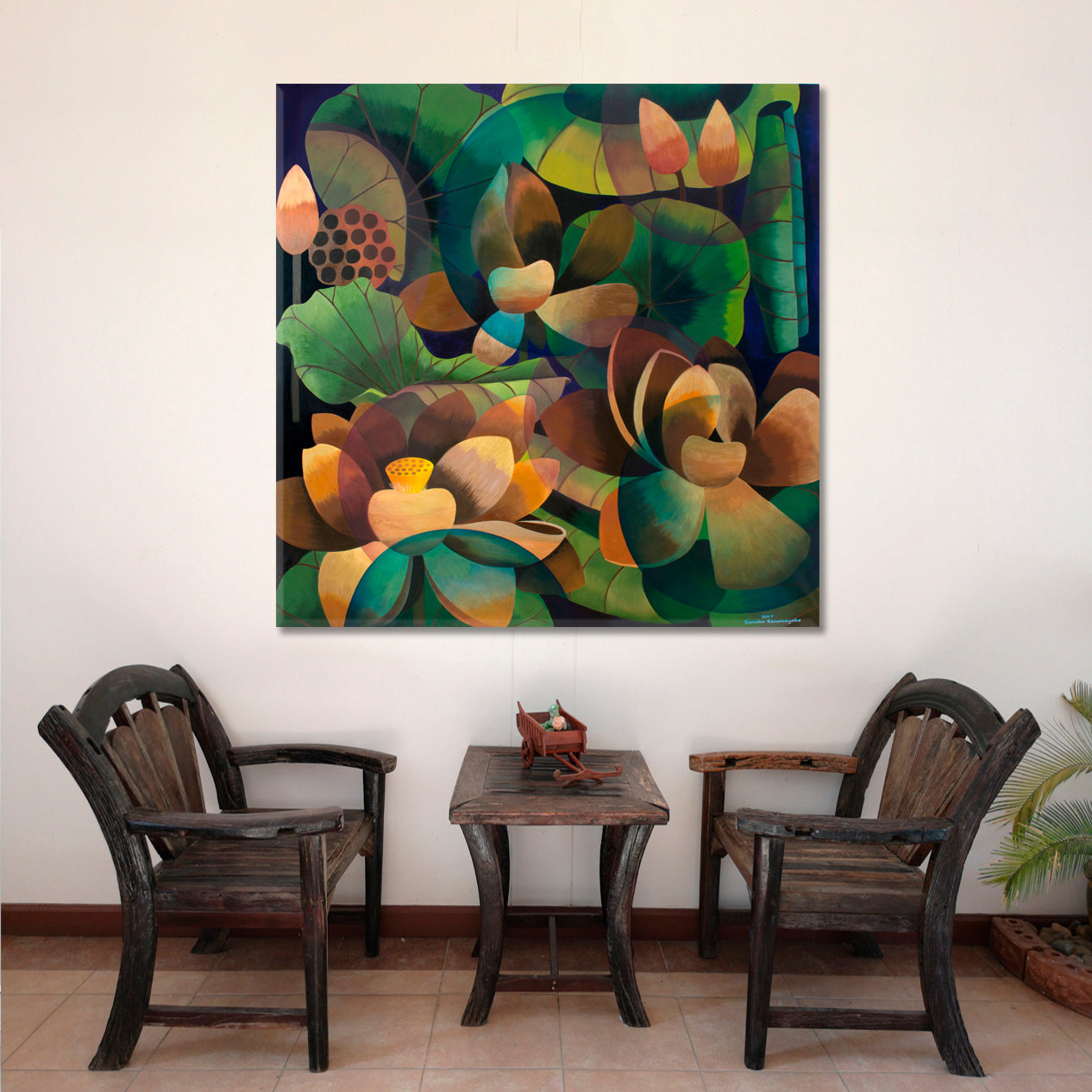 LOTUS Tropical Garden Abstract Contemporary Cubism Tropical, Exotic Art Print Artesty   