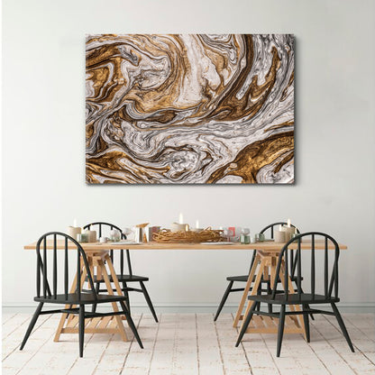 BROWN GREY Effect of Gold and Silver Powder Abstract Marble Oriental Fluid Art Canvas Print Fluid Art, Oriental Marbling Canvas Print Artesty   