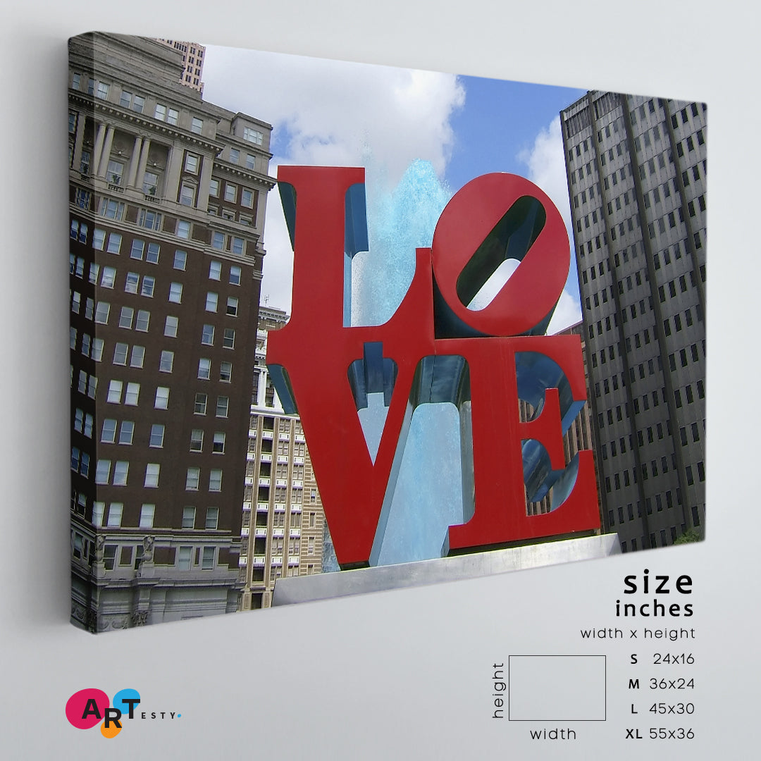 Love Statue Love Park Philadelphia John Kennedy Plaza USA Art Canvas Print Famous Landmarks Artwork Print Artesty   