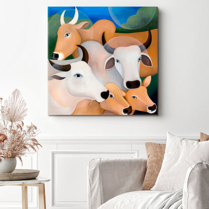 Cows Sacred Asian Animals Contemporary Fine Art Animals Canvas Print Artesty 1 Panel 12"x12" 