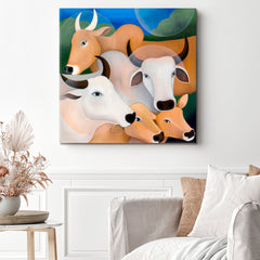 Cows Sacred Asian Animals Contemporary Fine Art Animals Canvas Print Artesty 1 Panel 12"x12" 
