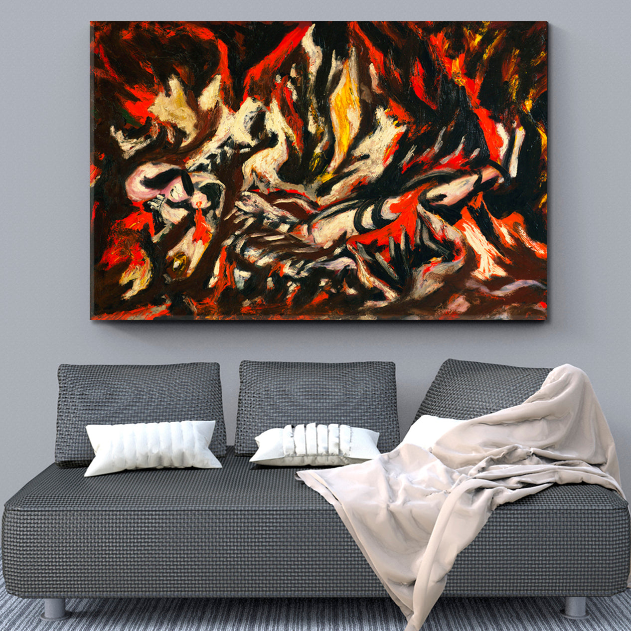 FLAME Modern Jackson Pollock Style Fine Art Artesty 1 panel 24" x 16" 