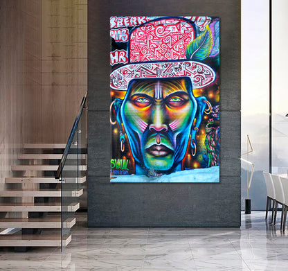 JAZZ MAN Street Art on Wall Montreal Canada Popular Urban Graffiti Canvas Print - Vertical Street Art Canvas Print Artesty   