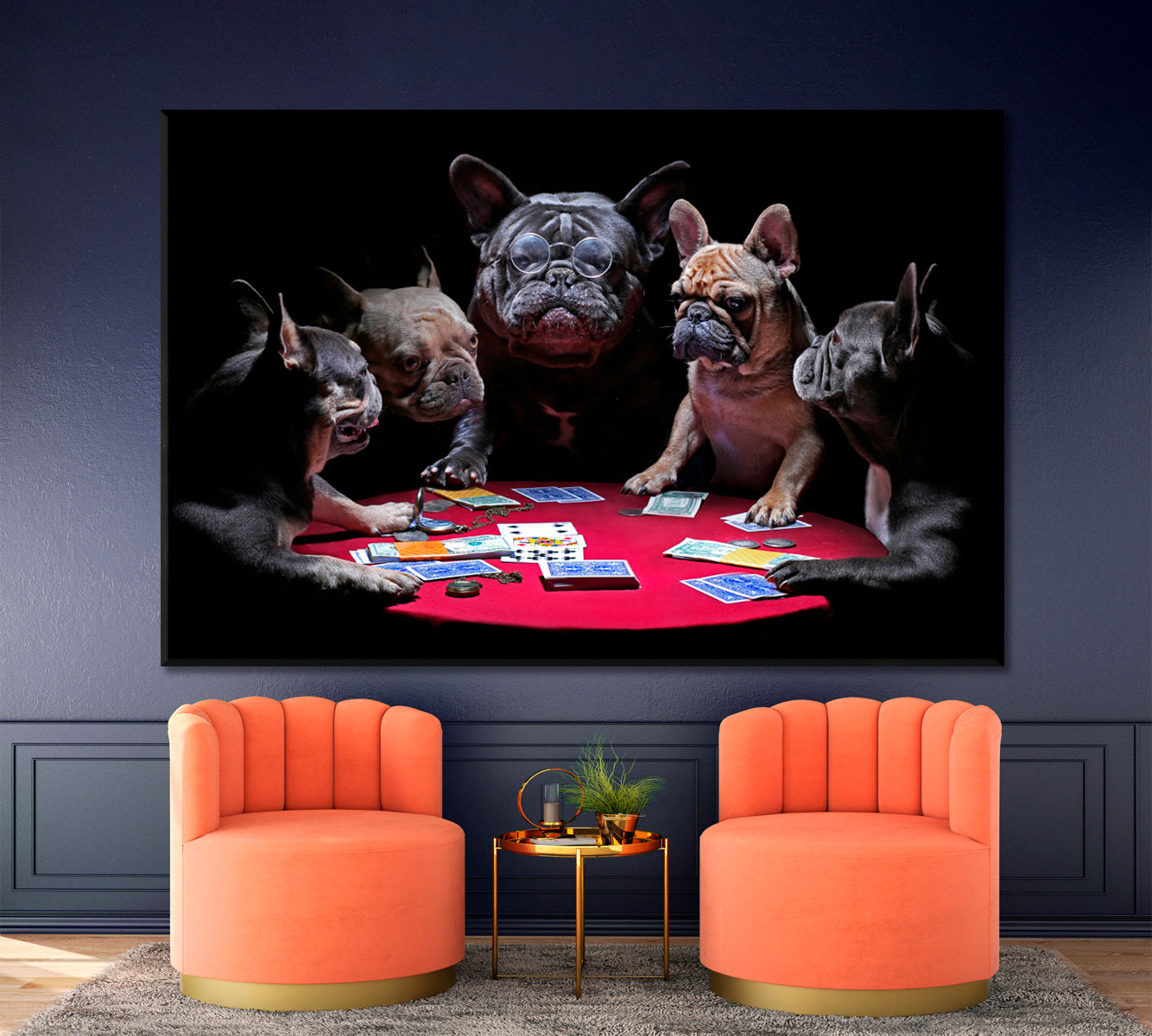 Bold Bluff Whimsical Funny French Bulldogs Dogs Playing Poker Animals Canvas Print Artesty   