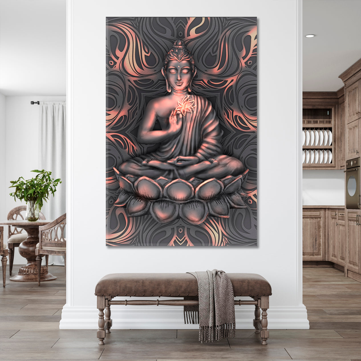 Shining Buddha Lotus Pose Stylized Mandala Painting Religious Modern Art Artesty 1 Panel 16"x24" 