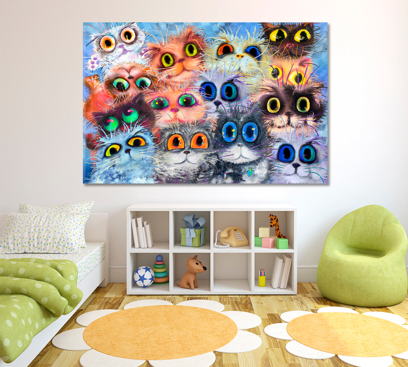 KIDS ROOM CONCEPT Funny Cats Big Eyes Whimsical Animals Canvas Print Animals Canvas Print Artesty   