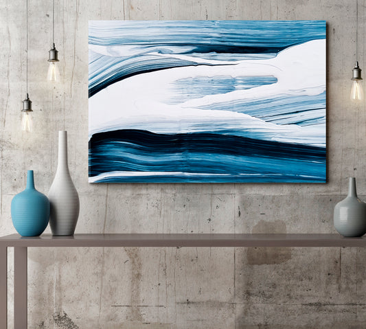 BLUE WHITE BRUSH STROKES Abstract Modern Artwork Abstract Art Print Artesty 1 panel 24" x 16" 