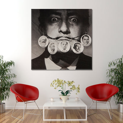 Salvador Dali B & W Abstract Portrait Celebs Canvas Print Artesty 1 Panel 12"x12" 