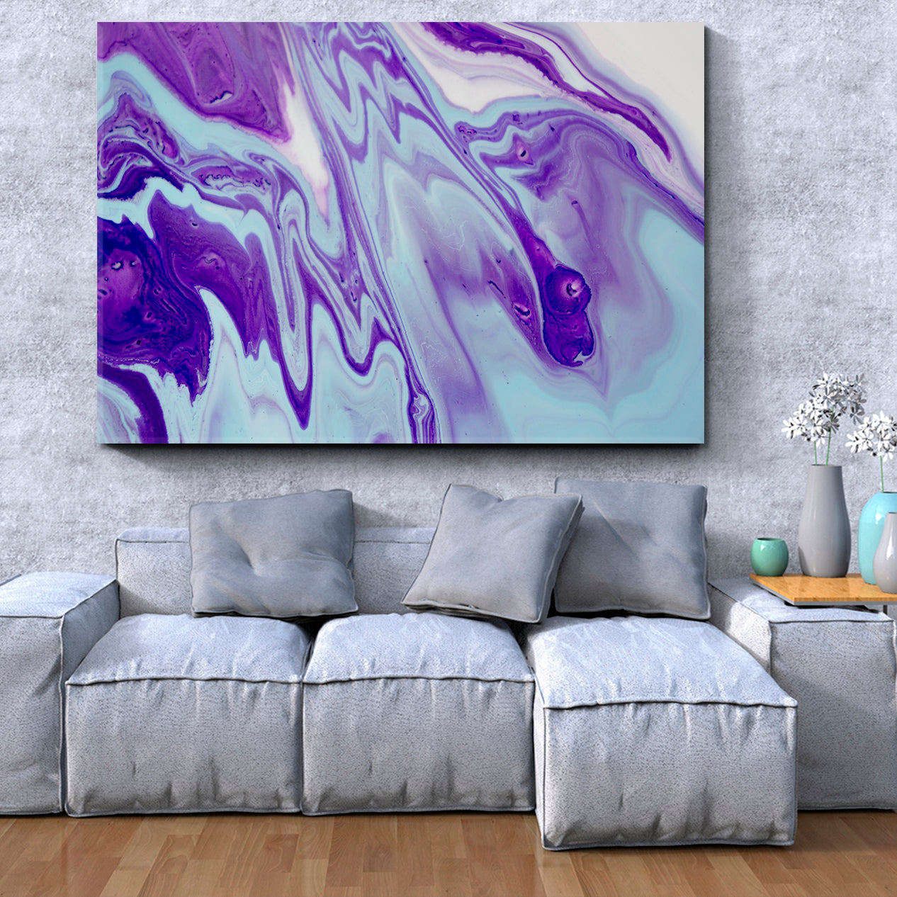 AQUA AND LAVENDER Acrylic Mix Abstract Colorful Marble Splash Fluid Fluid Art, Oriental Marbling Canvas Print Artesty   