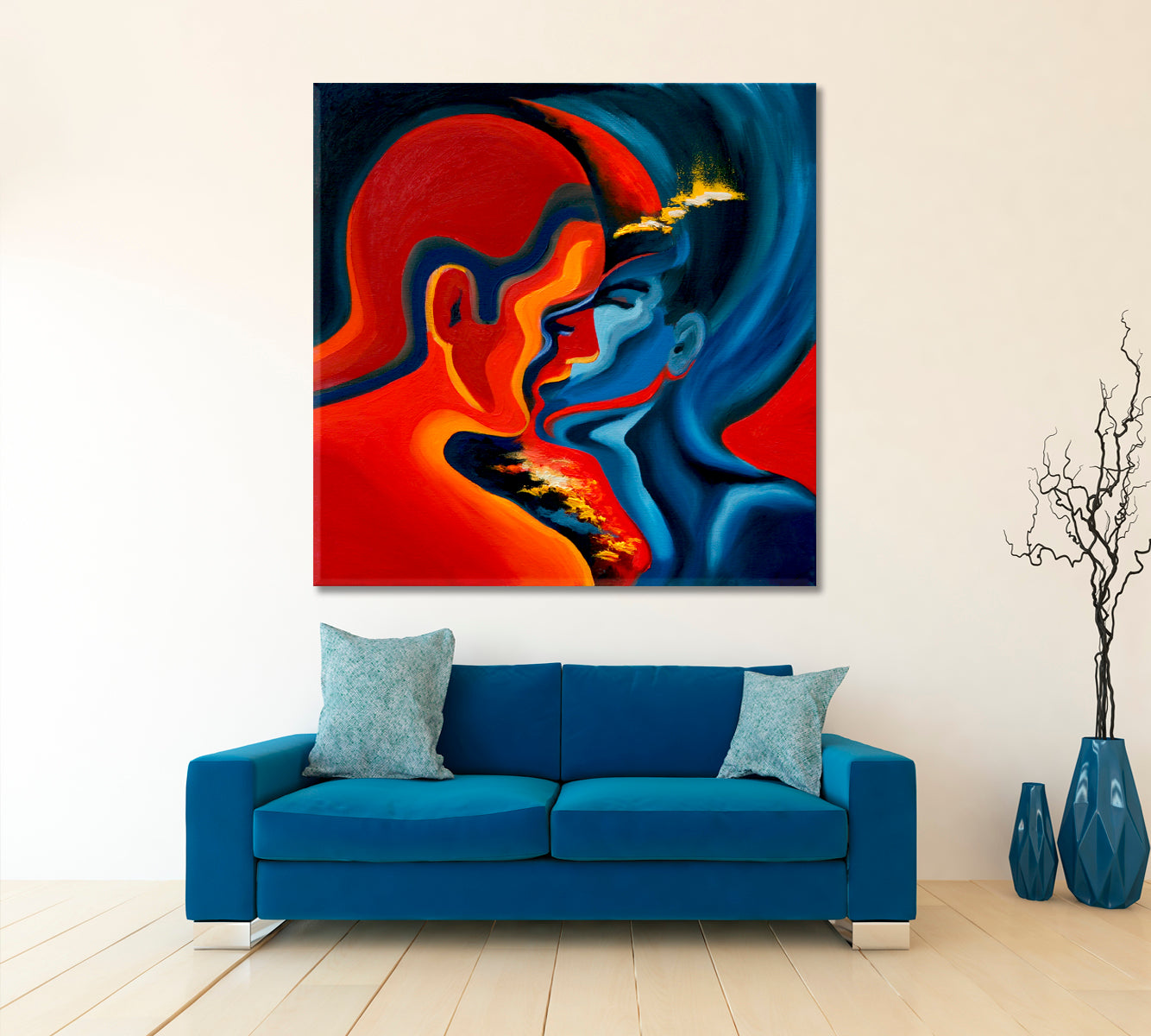 KISS Blue And Red Abstract Modern Painting Contemporary Art Artesty   
