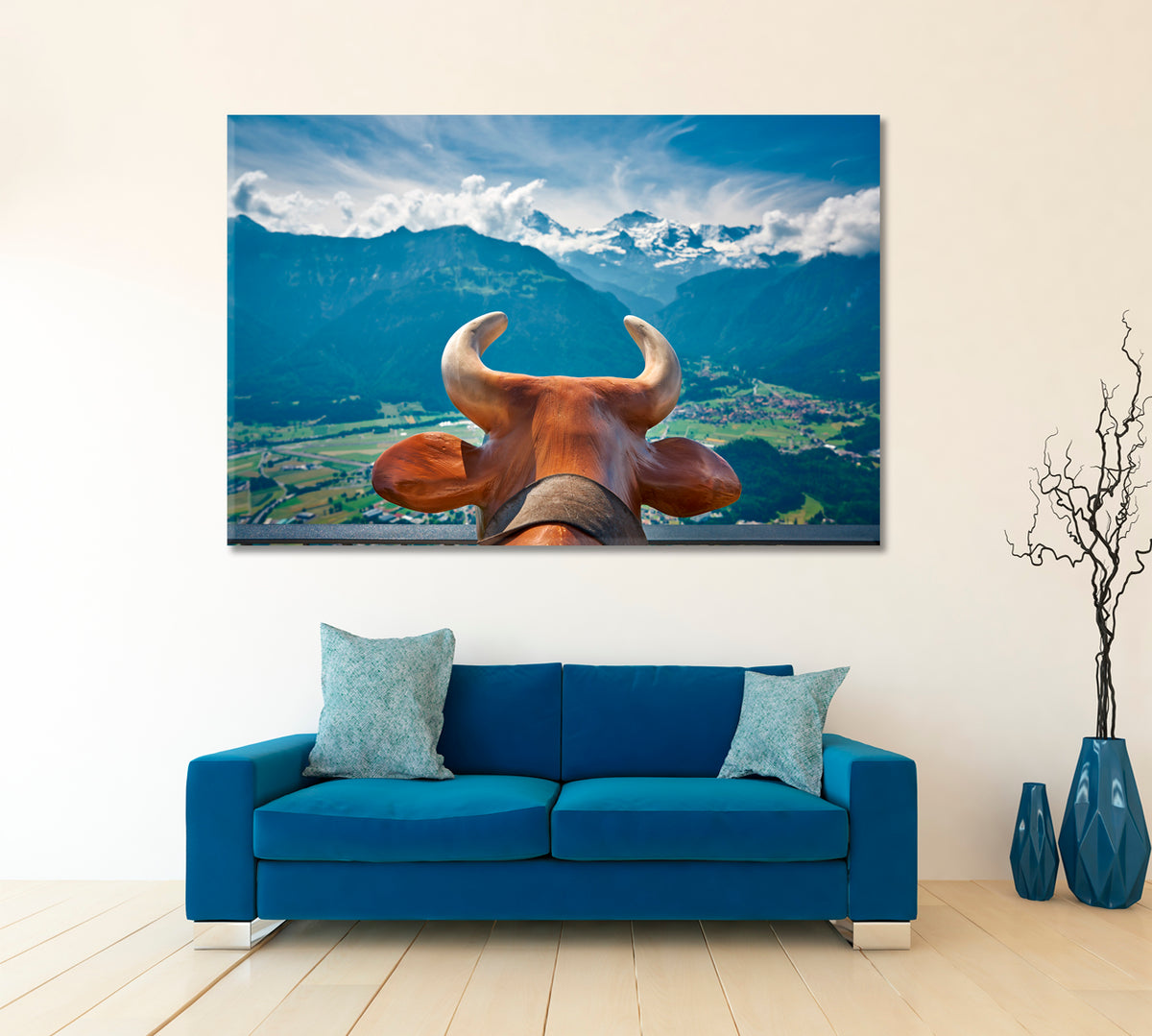 Cow Horns And Switzerland Mountain Landscape Poster Scenery Landscape Fine Art Print Artesty 1 panel 24" x 16" 