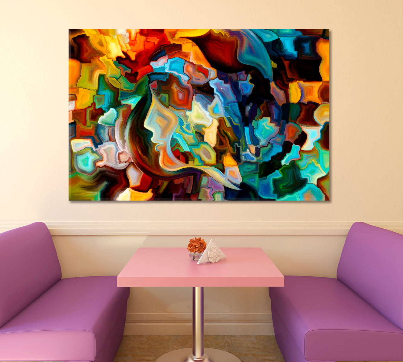 Inner World Abstract Allegory Graceful Profile Lines Colorful Shapes Contemporary Art Artesty 1 panel 24" x 16" 